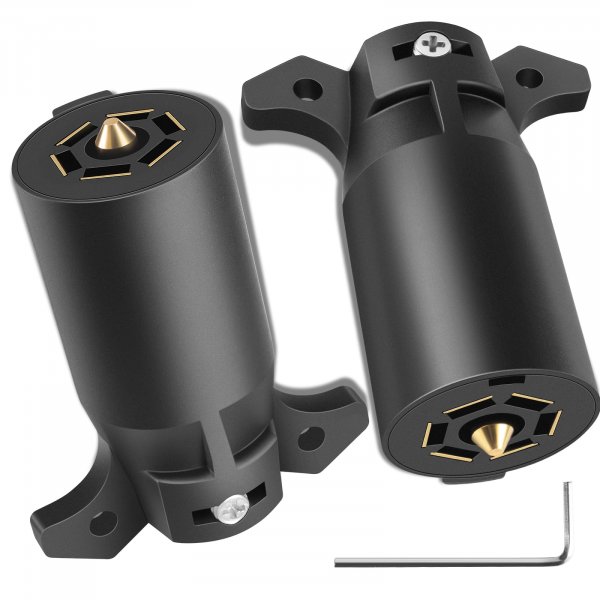 2 Pack Premium 7 Pin Trailer Plug With Built-In Brass Terminals, Heavy-Duty 7 Way Trailer Light Plug Connector Easy Installation，Waterproof 7 Prong Trailer Plug for Various RVs，Trailers，Boat Traile
