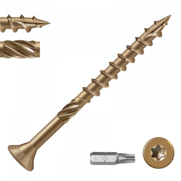 BNUOK #10 Deck Screws 3-1/2 Inch Exterior Decking Wood Screws Heavy-Duty Outdoor Torx Drive Head,Bronze Rust Resistant Epoxy Coated for Timber,Fence,T25 Star Bit (1Ib,48Pcs)