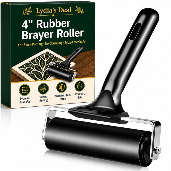 4 Inch Rubber Roller Brayer Rollers for Crafting, Hard Rubber Rollers for Printmaking, Printing, Gluing and Stamping Tools, Boat Flooring & Wallpaper (Original Version, Black)