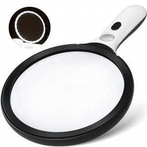 Magnifying Glass with Light Large 5" Lens, Handheld Illuminated Lighted Magnifier 24LED 1UV Light for Seniors, Reading, Coins, Jewelry, Close Work