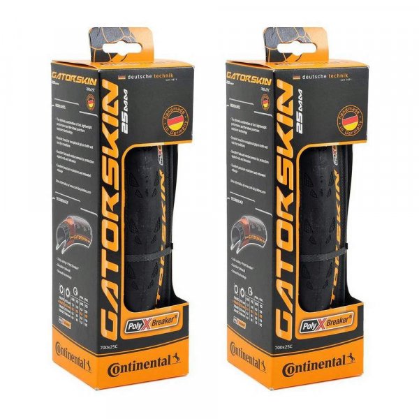 Continental Gatorskin - Road Bike Tire | Tough Urban & Touring Tire for Daily Riding - PolyX Breaker, Duraskin, 2 Pack (Black) (700x25)