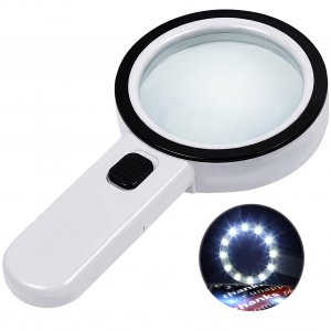 Nazano Magnifying Glass with Light, Ultra-Clear Lightweight Handheld Reading Magnifier with 12 LEDs, Distortion-Free Optical Lens for Seniors, Macular Degeneration, Close Work, Coins & Pill Bottles
