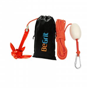 BeGrit Kayak Anchor 1.5lb Small Boat Anchor Folding Marine Anchor for Fishing,Kayak,Paddle Board,Canoe,Jet Ski, with 32.8 ft Anchor Tow Rope Carrying Bag (Red)