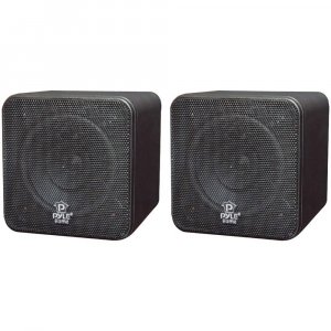 Pyle PCB4BK 4" 200 Watt Mini Cube Black Bookshelf Speaker Pair