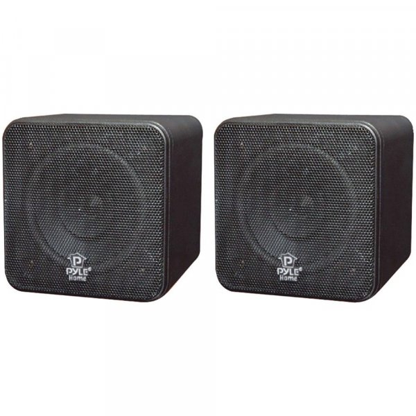 Pyle PCB4BK 4" 200 Watt Mini Cube Black Bookshelf Speaker Pair