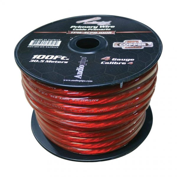 Audiopipe TPW4CPR100R 100% Copper Series Power Wire 4 Gauge 100 Foot Roll  Red