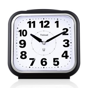 Tinload 5.5" Large No Ticking Analog Alarm Clock,Silent Readable for Seniors,Easy to Set,Gradual Rise Alarm,Big Numbers,Gentle Wake,Snooze, Lighted on Demand,Battery Operated,Black