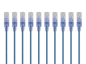 Monoprice Cat6A Ethernet Patch Cable - Snagless RJ45, 550Mhz, 10G, UTP, Pure Bare Copper Wire, 30AWG, 10-Pack, 1 Feet, Blue - SlimRun Series