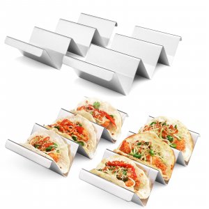 ARTTHOME. Taco Holders 4 Packs - Stainless Steel Taco Stand Rack Tray Style, Oven Safe for Baking, Dishwasher and Grill Safe
