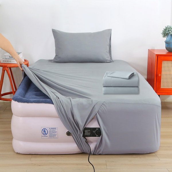 Bedecor Air Mattress Sheet Set with Inflate Opening, Twin, Gray