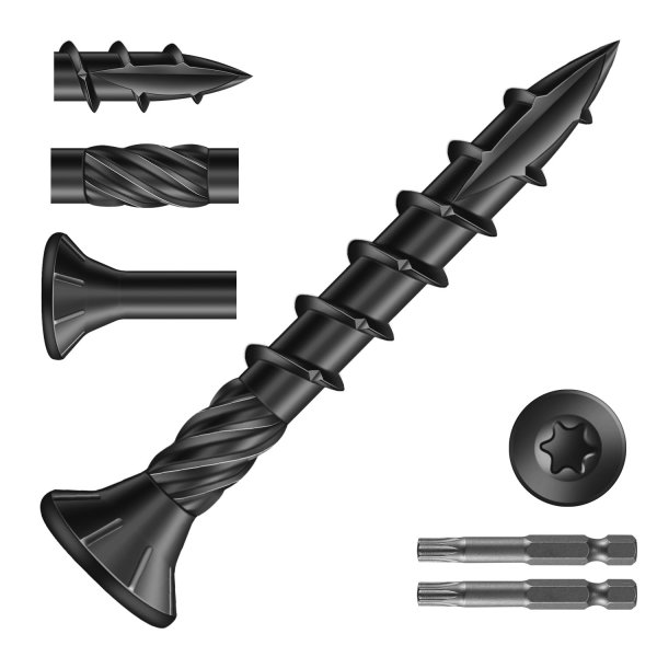 SG TZH #8 x 1-1/4" Deck Screws (398Pcs) 2lb. Carbon Steel, Black, Flat Head, Rust Resistant epoxy Coated, with T25 Star Bit