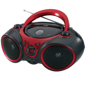 Jensen CD-490 Sport Stereo CD Player with AM/FM Radio & Aux Line-In, Red & Black