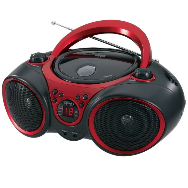 Jensen CD-490 Sport Stereo CD Player with AM/FM Radio & Aux Line-In, Red & Black