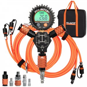 ALL-TOP 4 Tire Inflation & Deflation System, Up to 200" Wheelbase, Rapid High-Flow Air Up Down Kit w/Digital Pressure Gauge & Worry-Free Quick Fitting Package