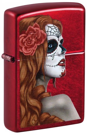 Zippo 28830 Windproof Lighter Day Of Dead Girl, Candy Apple Red Translucent