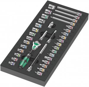 Wera 05150110001 9720 Foam Insert 8000 A Zyklop 1/4" Ratchet Set 1, 37 Pieces, Black Green