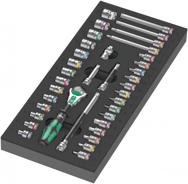 Wera 05150110001 9720 Foam Insert 8000 A Zyklop 1/4" Ratchet Set 1, 37 Pieces, Black Green