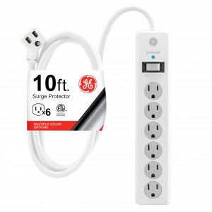 GE 14092 6-Outlet Surge Protector (White, 10ft Cord)