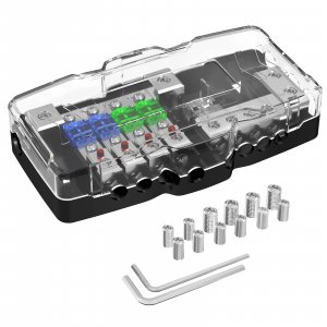 Joinfworld Fused Power Distribution Block Car Audio 4 Way MIDI(Mini-ANL) Fuse Block 12V 0/4 Gauge with Ground for Auto UTV Boat Stereo Amp