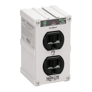 Tripp Lite Isobar ISOBLOK2-0 Heavy Duty Outlet Extender, Wall Power Strip Surge Protector, 2 Outlets, Direct Plug-in, White, Metal Power Strip, Industrial Garage Work Shop Bench