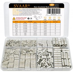 SVAAR 380PCS Non Insulated Butt Connectors Kit Butt Splice Connector Uninsulated Wire Splice Connectors for 26 to 6 Gauge Wire Marine Grade Tinned Copper Seamless Barrel Crimp Butt Splice Terminals