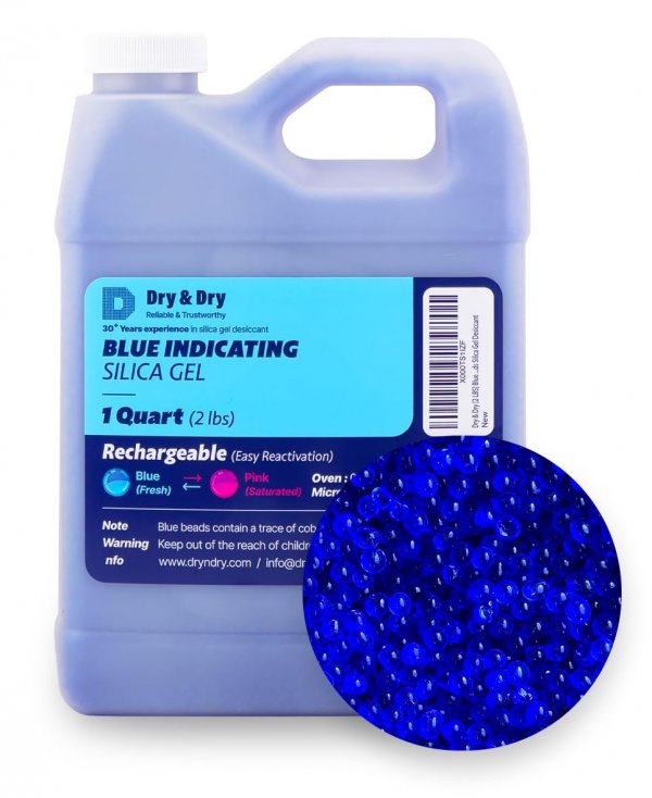 Dry & Dry [2 LBS] Blue Indicating Silica Gel Beads Desiccants (Industry Standard 3-5 mm) - Reusable Desiccant Beads Silica Beads(Blue to Pink) Moisture Absorbers