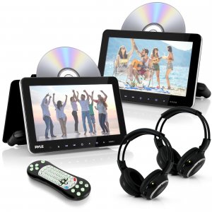 Pyle PLHRDVD108KT 10.5" Headrest Monitors w/DVD Players, IR and FM, Headphones