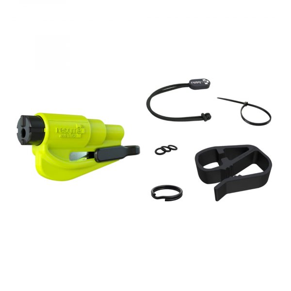 Resqme Accessory Pack The Original Emergency Keychain Car Escape Tool, 2-in-1 Seatbelt Cutter and Window Breaker, Made in USA With Visor Clip, Lanyard, Keyring and Cable Tie - Yellow