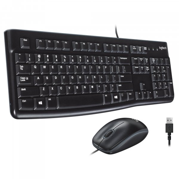 Logitech MK120 Wired Keyboard and Mouse Combo for Windows, Optical Wired Mouse, Full-Size Keyboard, USB Plug-and-Play, Compatible with PC, Laptop - Black