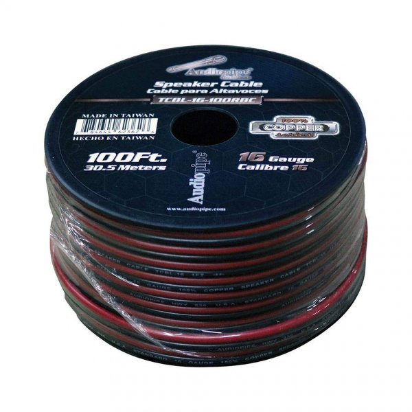 Audiopipe TCBL16100RBC 100% Copper Series Speaker Wire 16 Gauge 100'