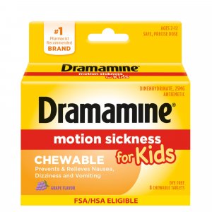 Dramamine Kids Motion Sickness Relief Chewable Tablets, Grape Flavor, 8 Ct