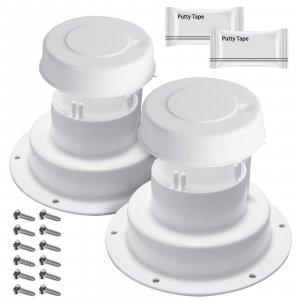 Aussio (2 Pack, White RV Roof Vent Cover Kits with Putty Tape and Screws
