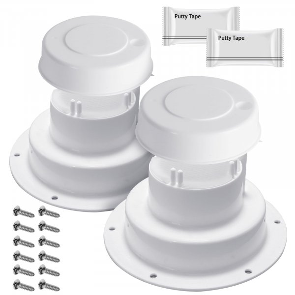 Aussio (2 Pack, White RV Roof Vent Cover Kits with Putty Tape and Screws
