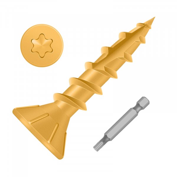 MewuDecor #8 x 3/4" Wood Screws, Outdoor Deck Screws with Star Drive, Tan Coated Screws for Outdoor Use, Coarse Threads, Self-Tapping, T-25 Drive Bit Included, 200 PCS