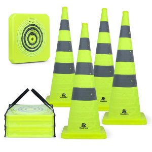 RoadHero 36 Inch 4 Pack Collapsible Traffic Safety Cones with Bag, Green