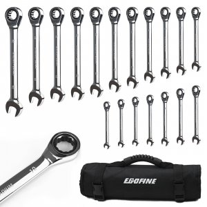 Egofine Ratcheting Wrench Set, 6 mm - 24 mm Metric Wrench Set 18pc, 72 Teeth Combination Wrenches Set, Chrome Vanadium Steel with a Roll Up Storage Bag