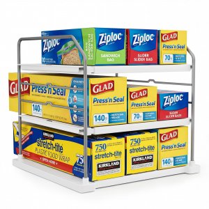 EVERIE Extendable 3-Tier Kitchen Cabinet & Pantry Organizer for Plastic Wrap, Foil & Storage Bags, Adjustable Heavy Duty Shelf Rack for Wrap Boxes, Jars & Snack Boxes (11–16.7 in Wide), Pack of 1