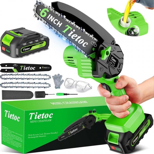 Tietoc Chainsaw 6 Inch Mini Electric Chainsaw Cordless Battery Powered, Hand Held Saw for Wood/Trees Trimming, Tools for Household and Garden, Chain Saw Gift for Men Dad Husband Fathers Gardener 2026
