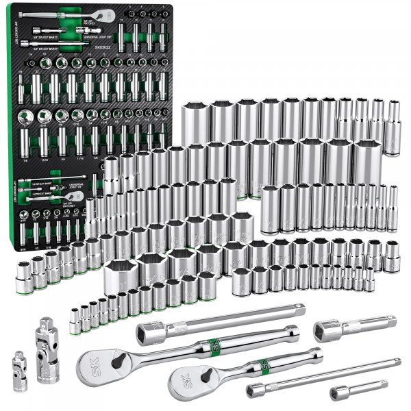 SK 1/4" & 3/8" Drive Socket Set with 90-Tooth Ratchet, SAE & Metric