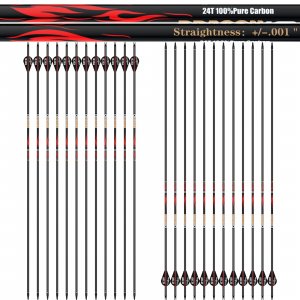 sanlida Dragon 10 100% Pure Carbon Hunting Arrows for Compound Bow, Olympic-Grade 10-Spine Precision, ±0.001" Straightness, 32" Carbon Arrows, 24 Pack (300 Spine)
