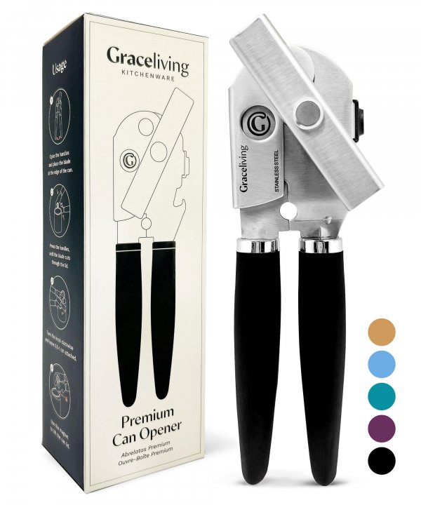 Graceliving Heavy Duty Manual Can Opener with Magnetic Lid Lifter, Black