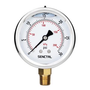 SENCTRL 0-30 PSI Liquid Filled Low Pressure Gauge, 1/4" NPT Lower Mount