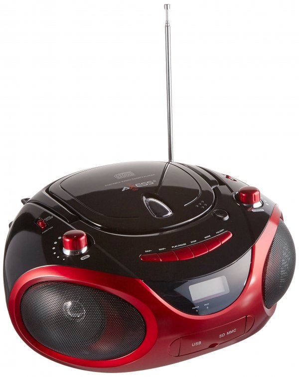 Axess PB2703BK Portable MP3/CD/USB/SD Boombox with AMFM Stereo Black