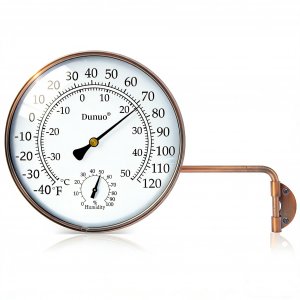 Dunuo 6-Inch Brass Outdoor Thermometer & Humidity Gauge, Swivel Mount