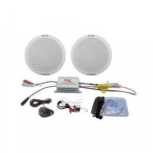 Pyle PLMRKT2A Marine 6.5" Speaker System 2CH Amp 400W Aux Phone Connector White