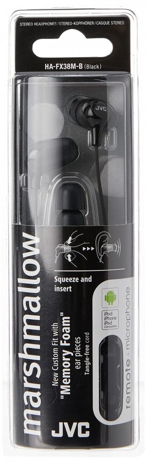 JVC HAFX38MB Marshmallow Inner-Ear Headphones w/Microphone (Black)