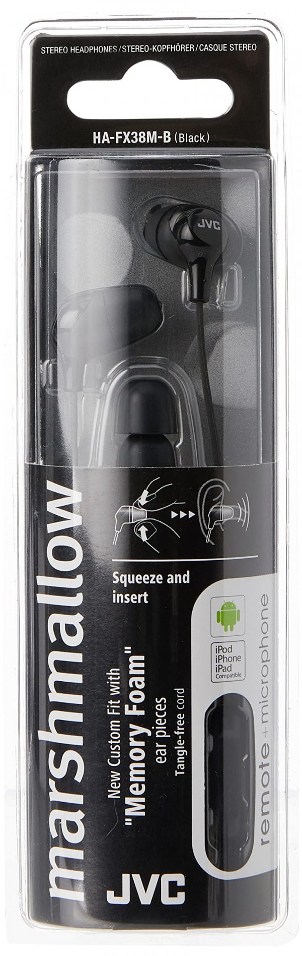 JVC HAFX38MB Marshmallow Inner-Ear Headphones w/Microphone (Black)