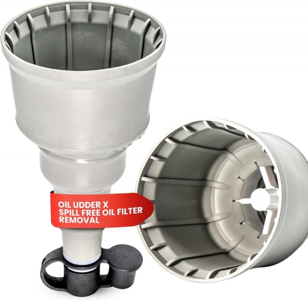 Oil Udder X Oil Change Tool - Fits Oil Filters Up to 2.75" Diameter - Spill-Free Oil Filter Funnel with Magnet - Hands Free Magnetic Hold to Filter - Durable Nitrile Rubber Construction Maximum Grip