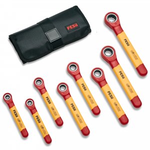 FESA Insulated Ratchet Wrench Set - 8-Piece 1000V Box Wrench Set with Storage Pouch - Metric Insulated Wrenches Included in This Electrician Tool Set 7mm, 8mm, 10mm, 12mm, 13mm, 14mm, 17mm, 19 mm