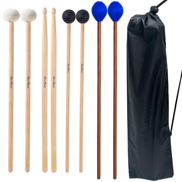 VixxNoxx 4 Pairs Drum Mallets Kit - Felt Timpani, Rubber, Marimba, 5A